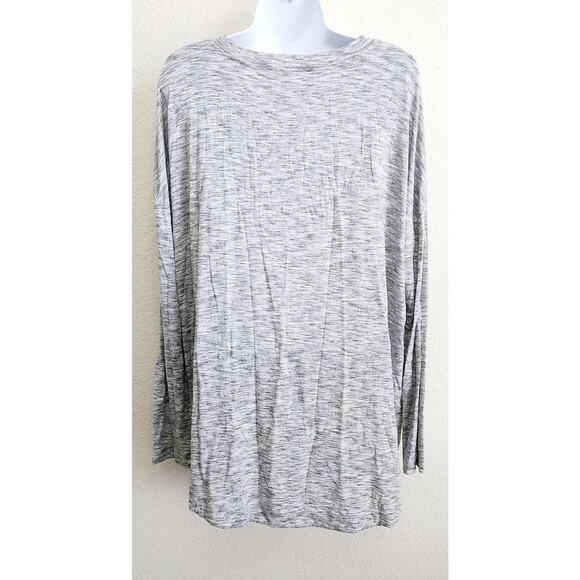 Nordstrom Gray Heathered V Neck Long Sleeve Top Medium Drop Shoulder Lightweight - Picture 3 of 5